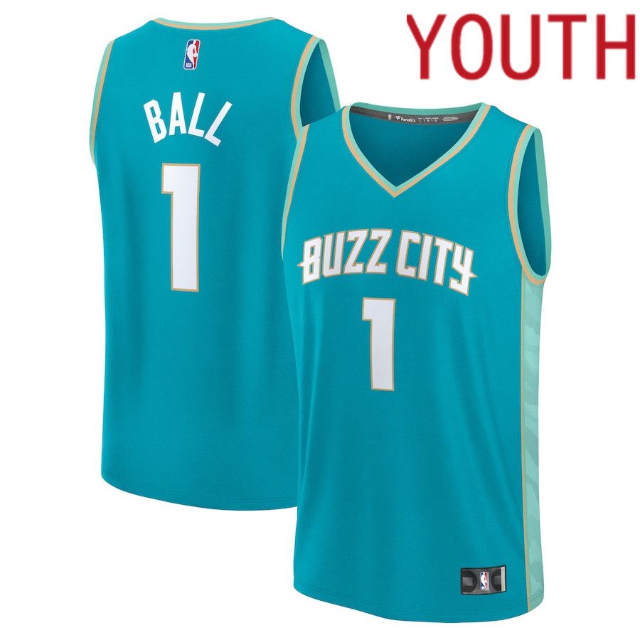 Youth Charlotte Hornets 1 LaMelo Ball Fanatics Branded Teal City Edition 2023-24 Fast Break NBA Jersey